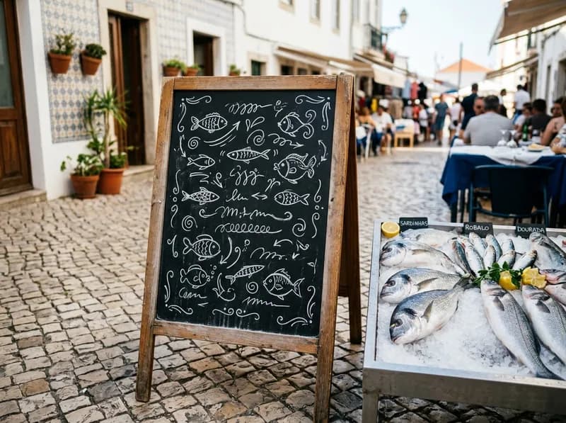 Quadro de ardósia com o peixe do dia