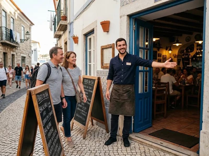 O anfitrião a receber clientes à porta do Mir